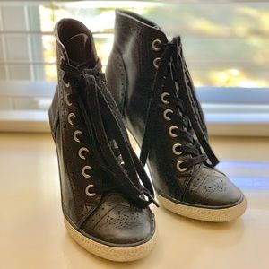 Ash Fresh Kitten Heel Sneakers - Black Leather